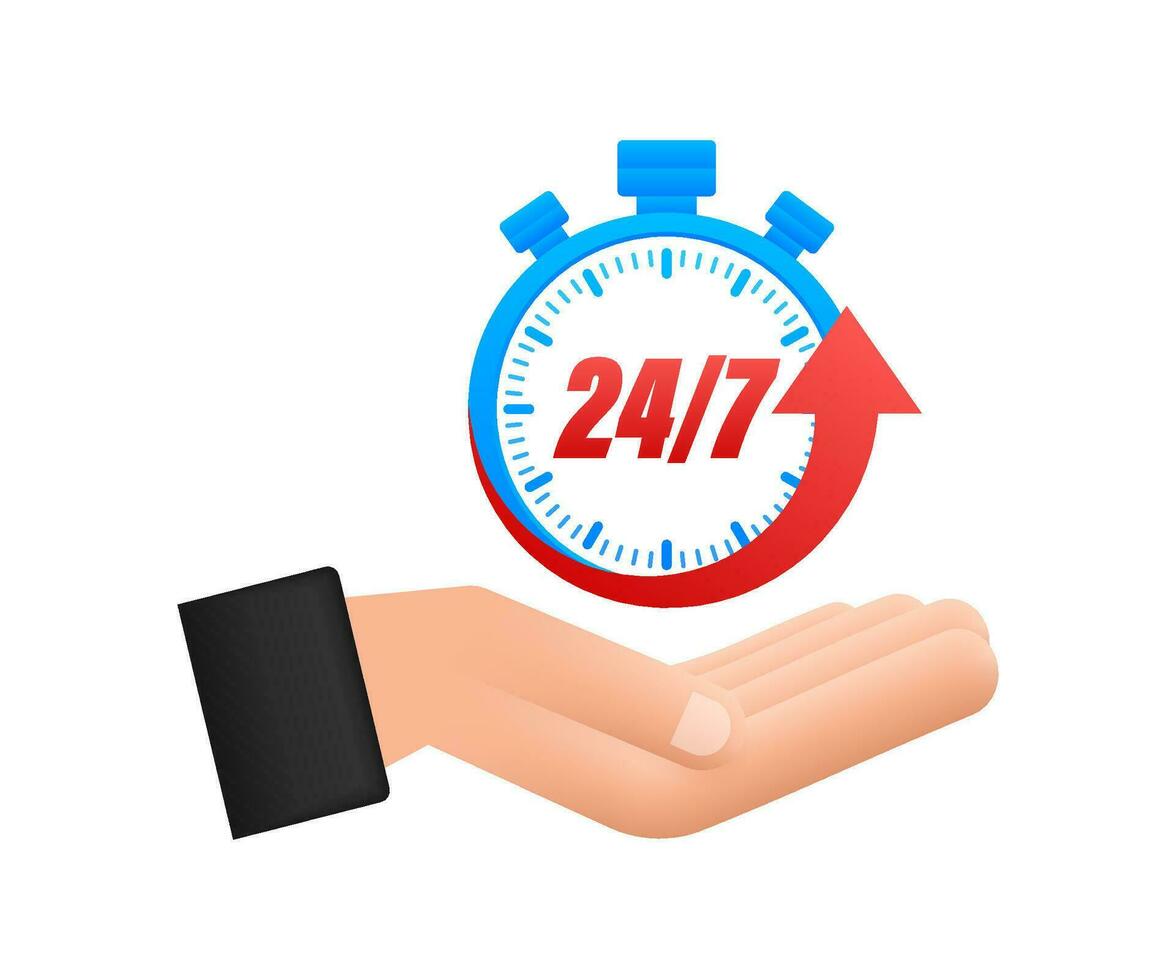 24 7 service concept with hands. 24 7 open. Support service icon. Motion graphics 4k vector