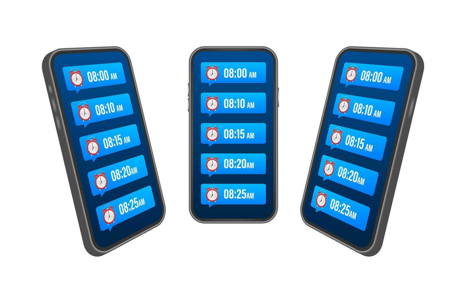 Cartoon mockup with black alarm smartphone. Smartphone mockup. Calendar reminder. Message notification icon. vector