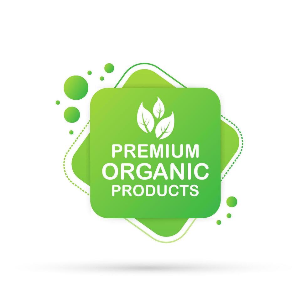 Premium organic products banner, label. Vector stock illustration.