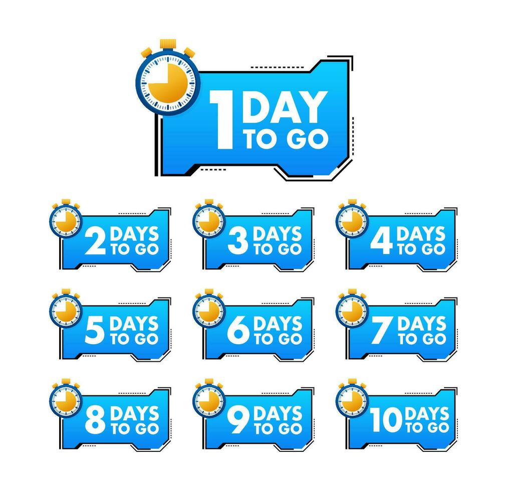 Days countdown. Days to go 1 2 3 4 5 6 7 8 9 10. The days left badges set. Product limited promo vector