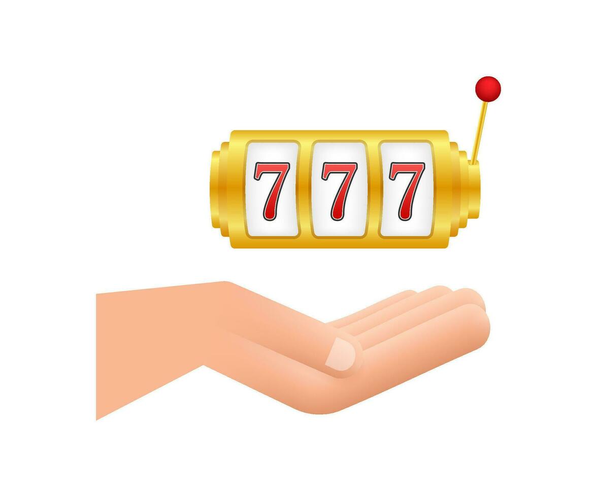 Hand and Slot machine with lucky sevens jackpot. Motion graphics 4k vector