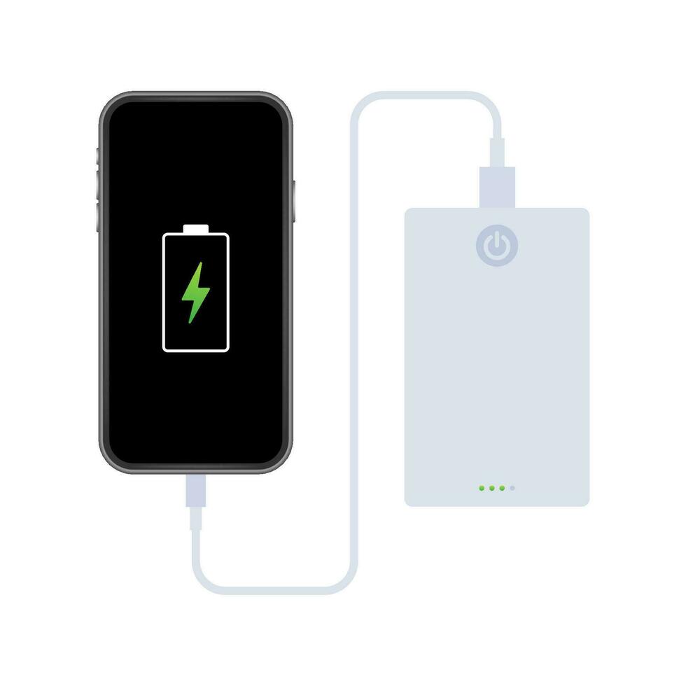 Smartphone USB cable connection with external power bank. Vector illustration.