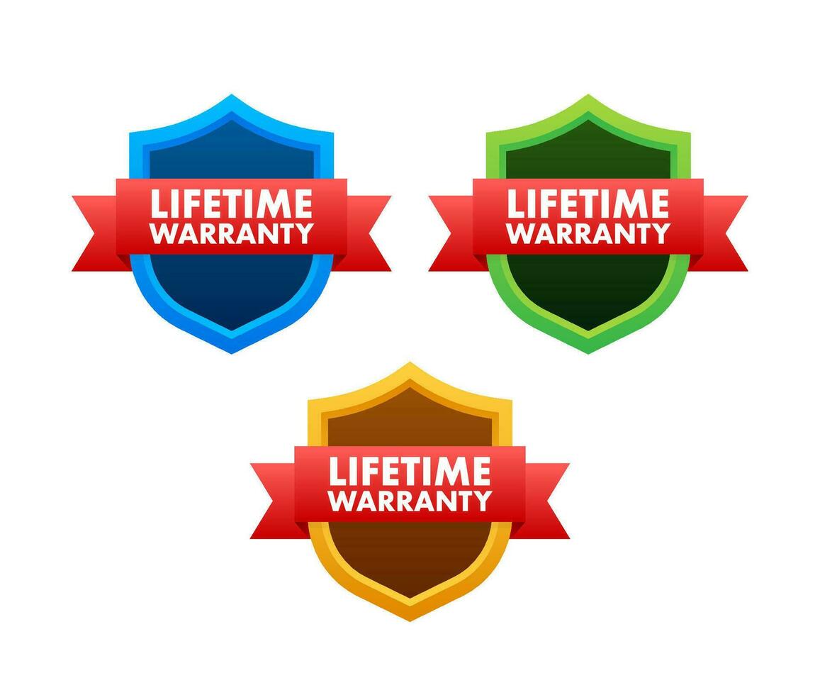 Flat banner with red lifetime warranty. Flat vector illustration character