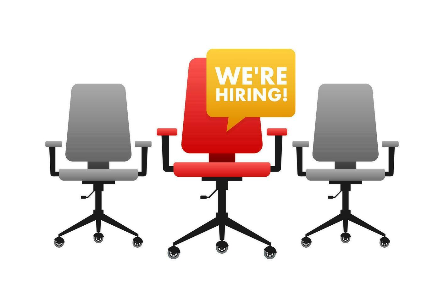 We are hiring label. Join Our Team. Office Chair, Vacant. Vector stock illustration.