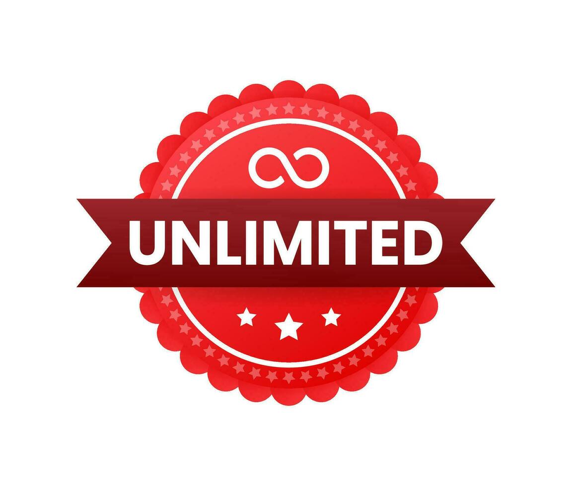 Red ribbon on Unlimited text on white background. Promotion sign. Motion graphics . 4k vector
