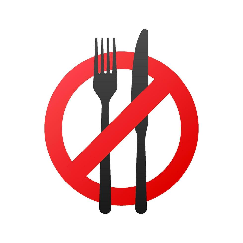 No eating. Photo show a no eating icon on white background. Vector stock illustration.