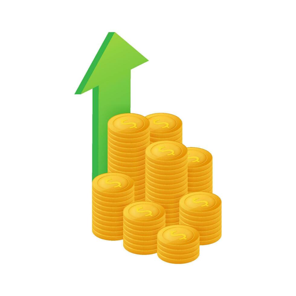 Profit money or budget. Cash and rising graph arrow up, concept of business success. Capital earnings, benefit. Vector stock illustration.