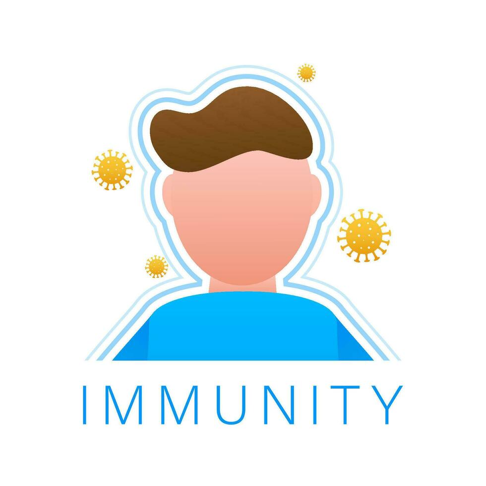 Immune system concept. Medical shield surrounded by viruses and bacterium. Vector stock illustration.