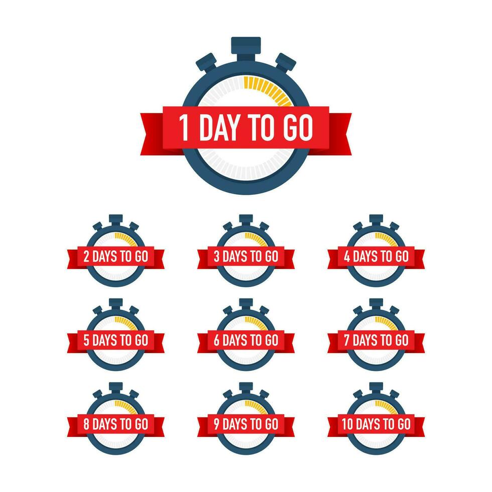 Days countdown. Days to go 1 2 3 4 5 6 7 8 9 10. The days left badges set. Product limited promo vector