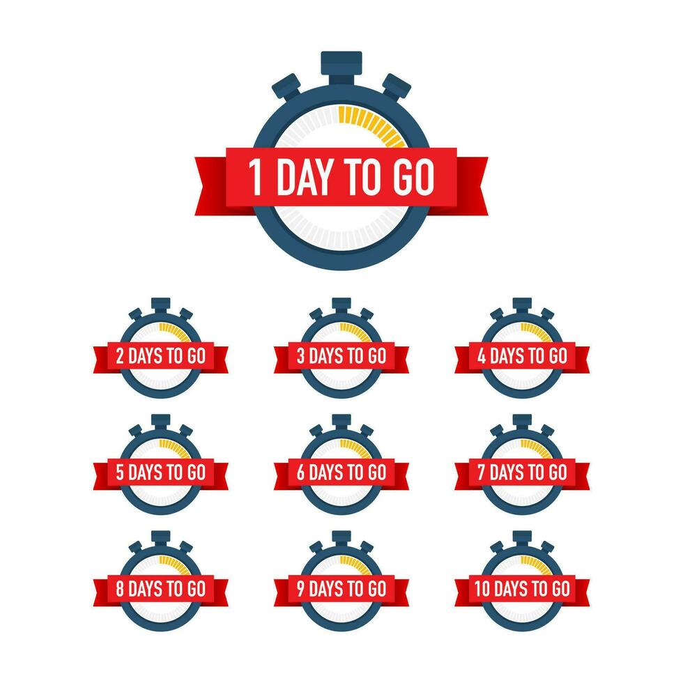 Days countdown. Days to go 1 2 3 4 5 6 7 8 9 10. The days left badges set. Product limited promo vector