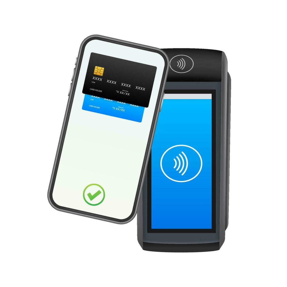 POS Terminal, Paper Receipt. Approved, Rejected Payment. NFC Payments Device. vector