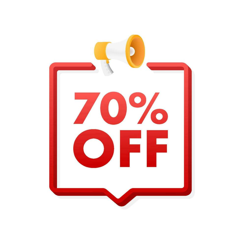 70 percent OFF Sale Discount Banner with megaphone. Discount offer price tag. 70 percent discount promotion flat icon. Motion graphics 4k vector