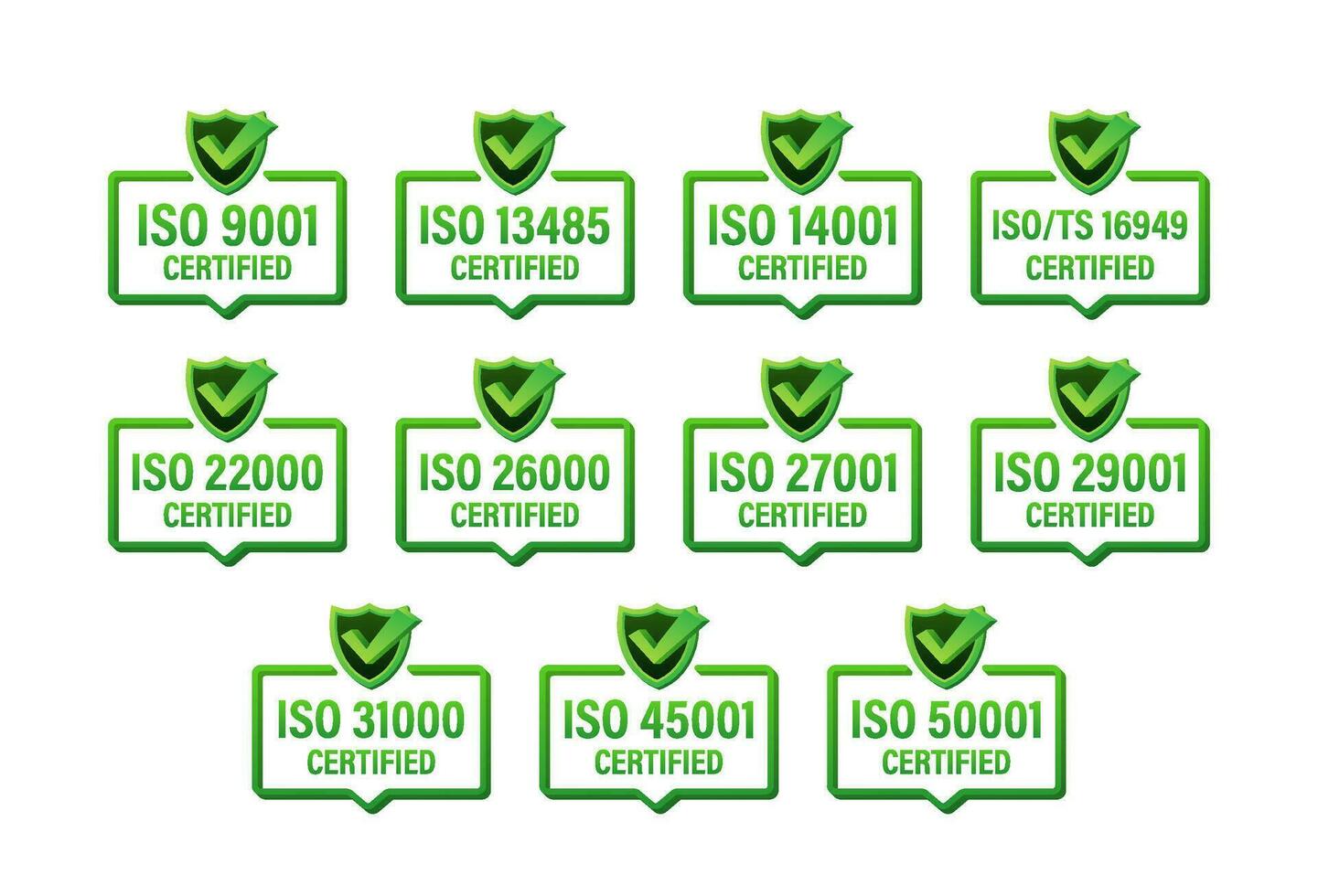 Set of ISO Certification stamp and labels. ISO Certified badge. Information security management vector