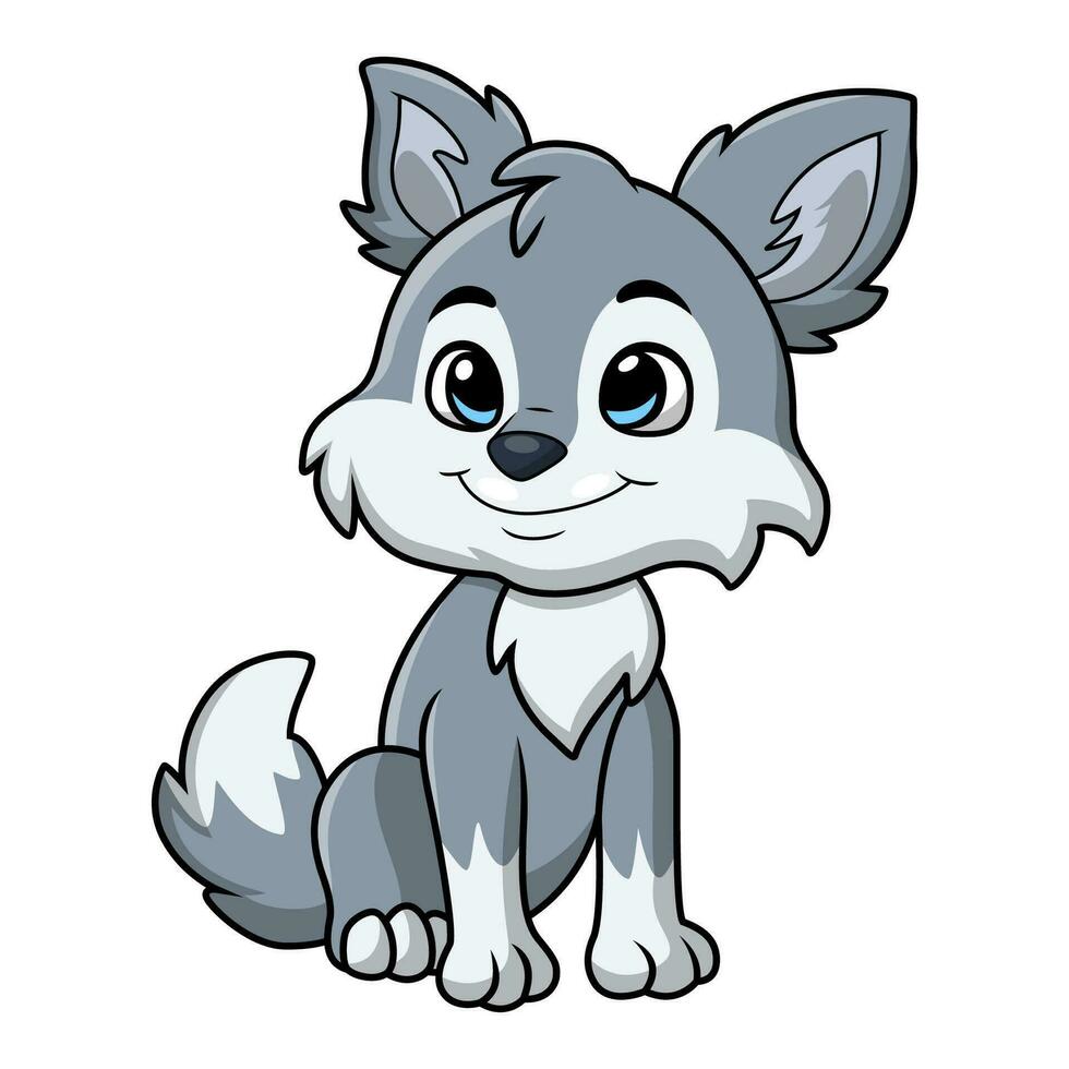 linda pequeño lobo dibujos animados en blanco antecedentes vector