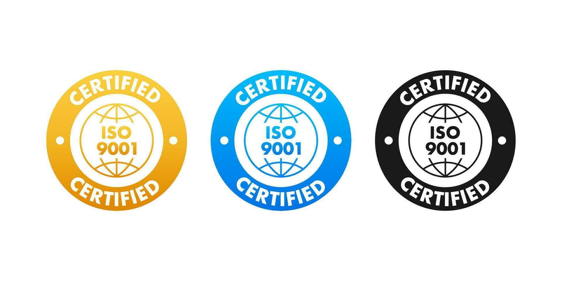 ISO 9001 Certified badge, icon. Certification stamp. Flat design vector illustration.