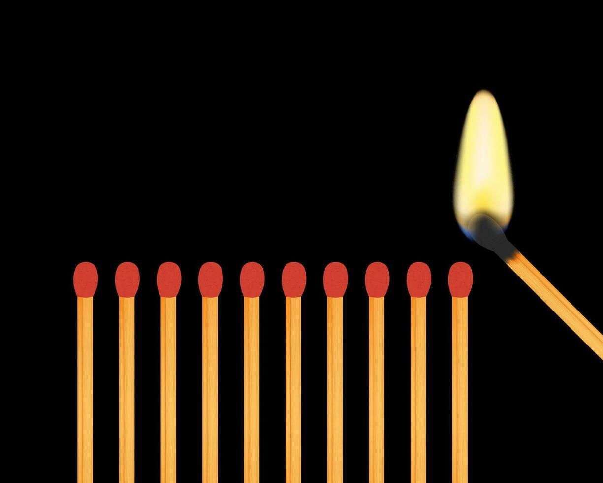 Matches on and off with a black background. Vector stock illustration.