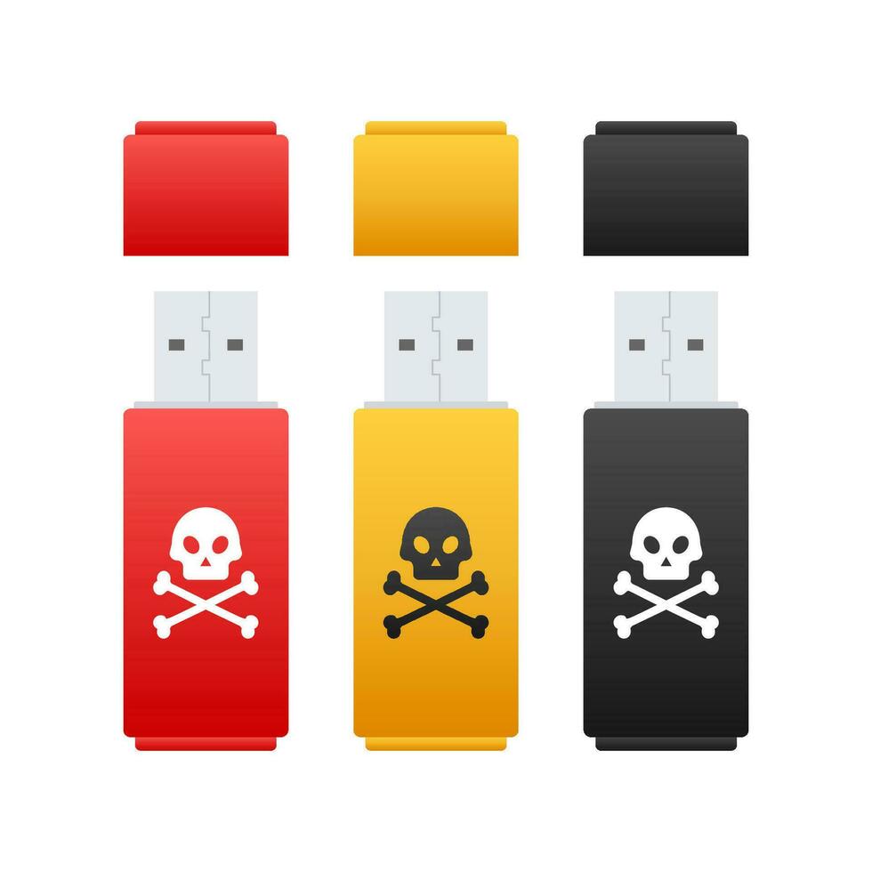 computadora virus en USB destello tarjeta. virus proteccion. vector valores ilustración.