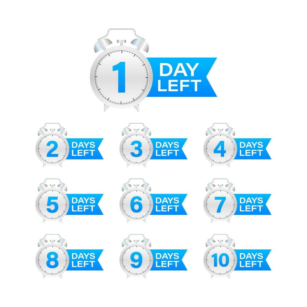 Days countdown. Days to go 1 2 3 4 5 6 7 8 9 10. The days left badges set. Product limited promo vector