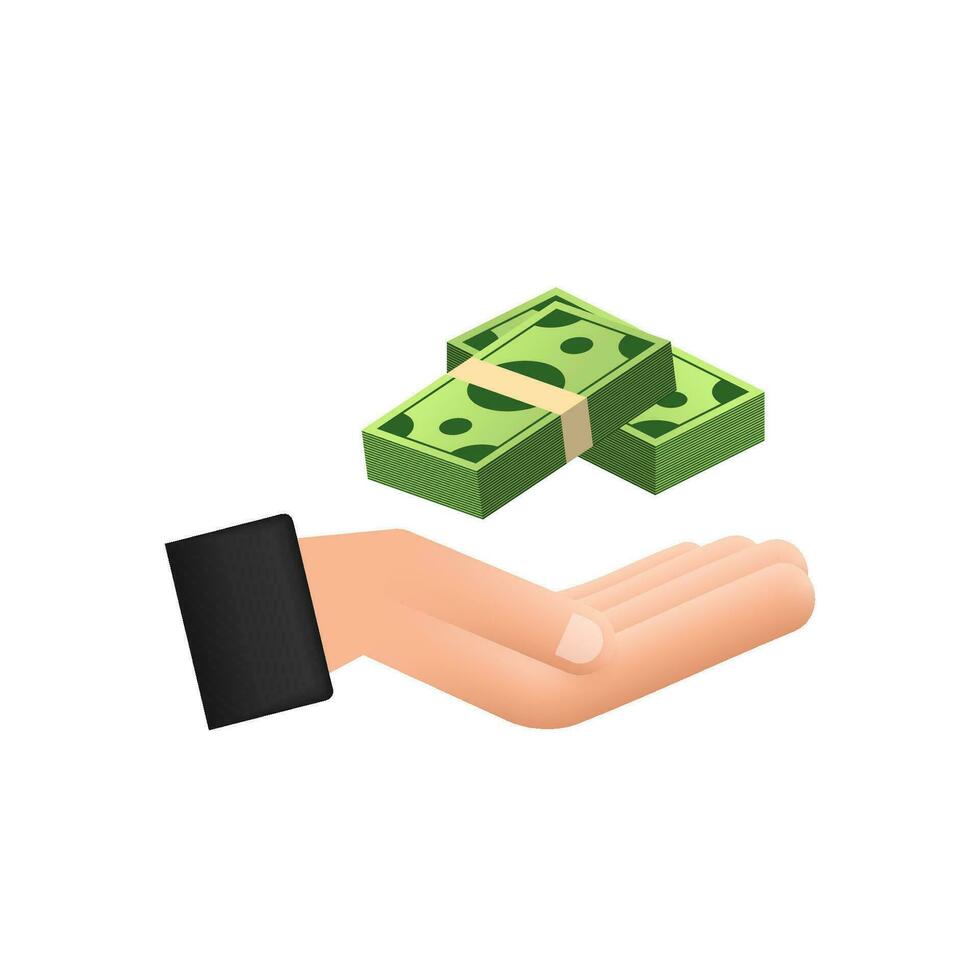 Flat money hand for concept design. Hand holding green money banknotes. Flat design 4k vector