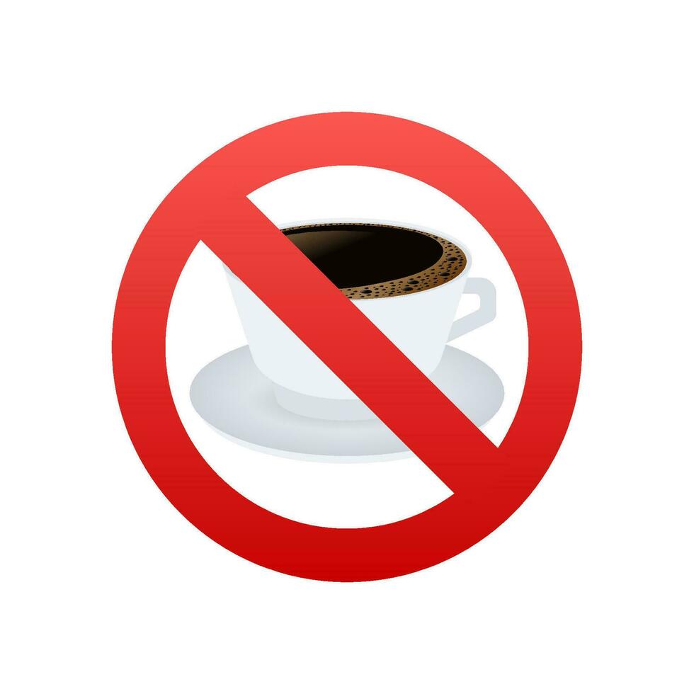 No café signo. No cafeína antes de hora de acostarse. No para llevar icono. vector