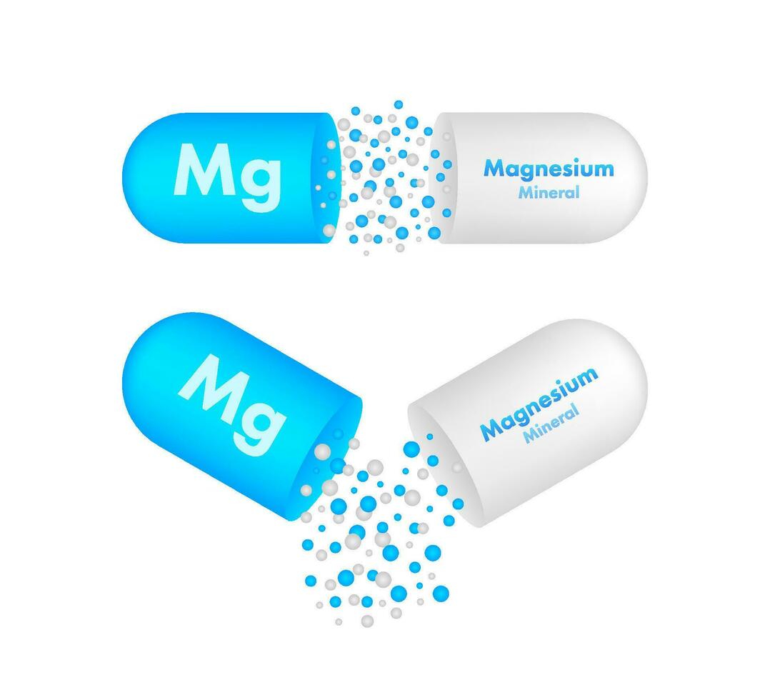 Blue magnesium on white background. Magnesium mineral. Mg pill capsule. Motion graphics . 4k vector