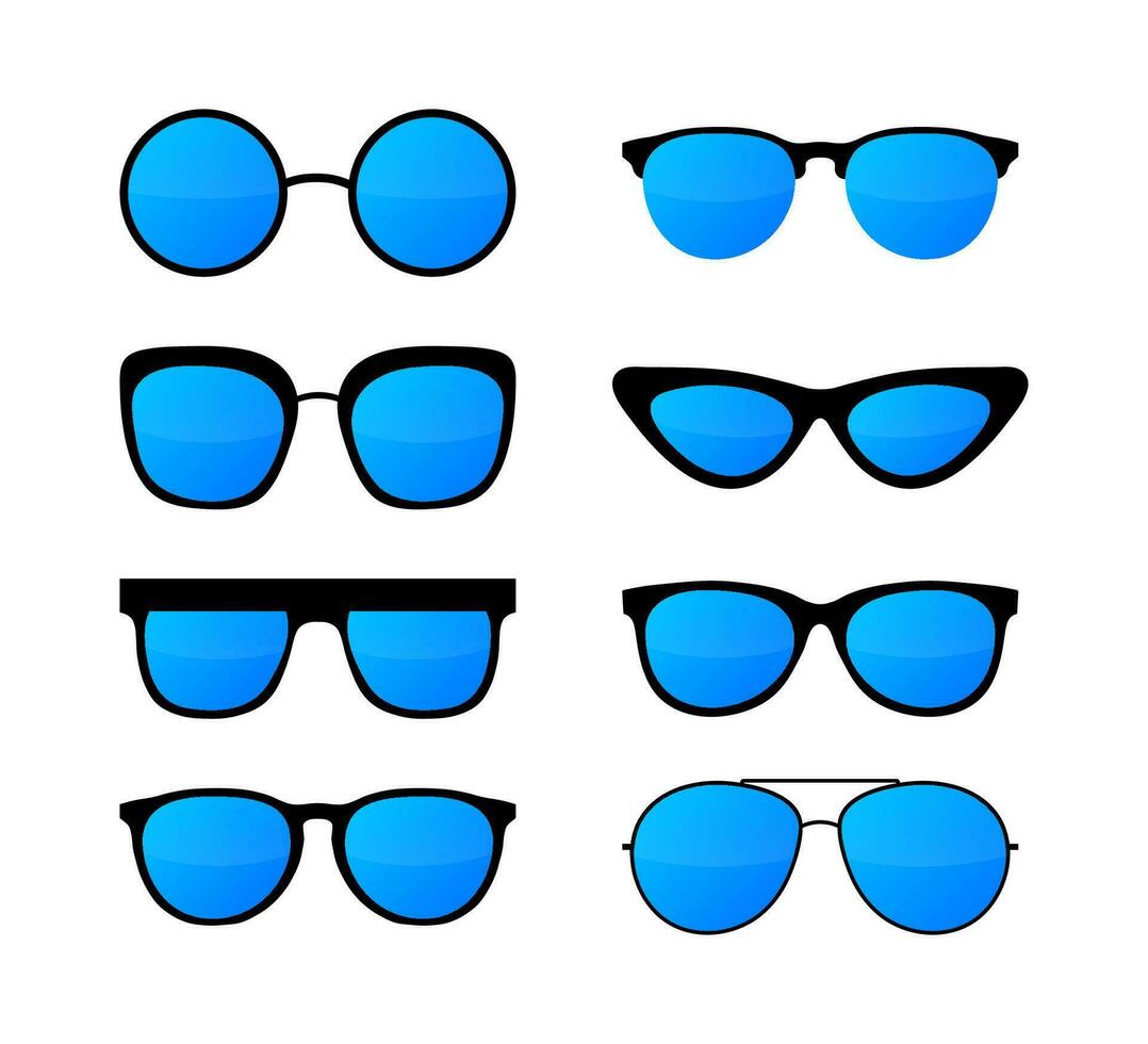 Colored Sunglass frame set isolated on white background. Vector illustration.