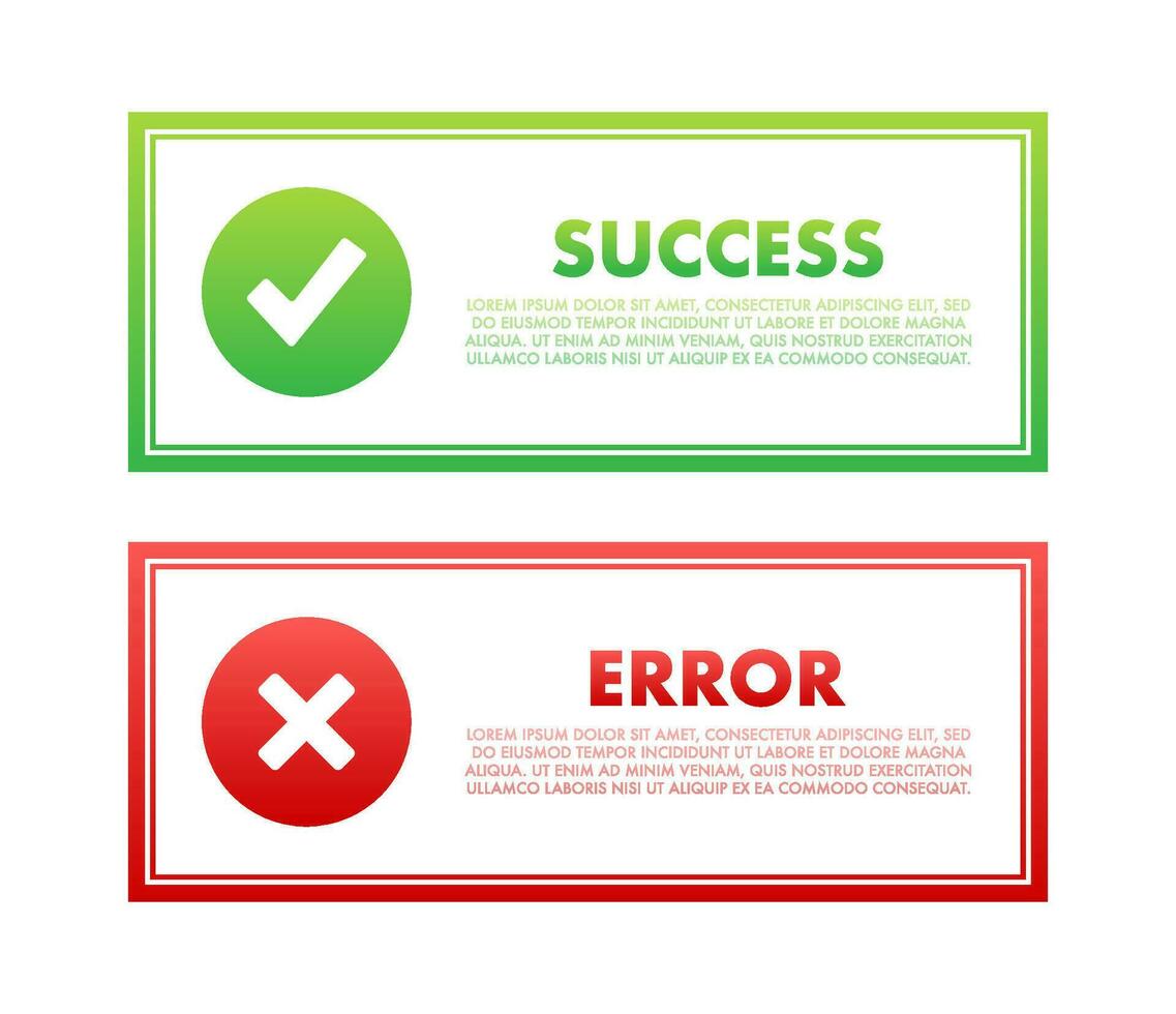 Success and Error message. Approved and Rejected UX web elements. Notification message boxes. vector