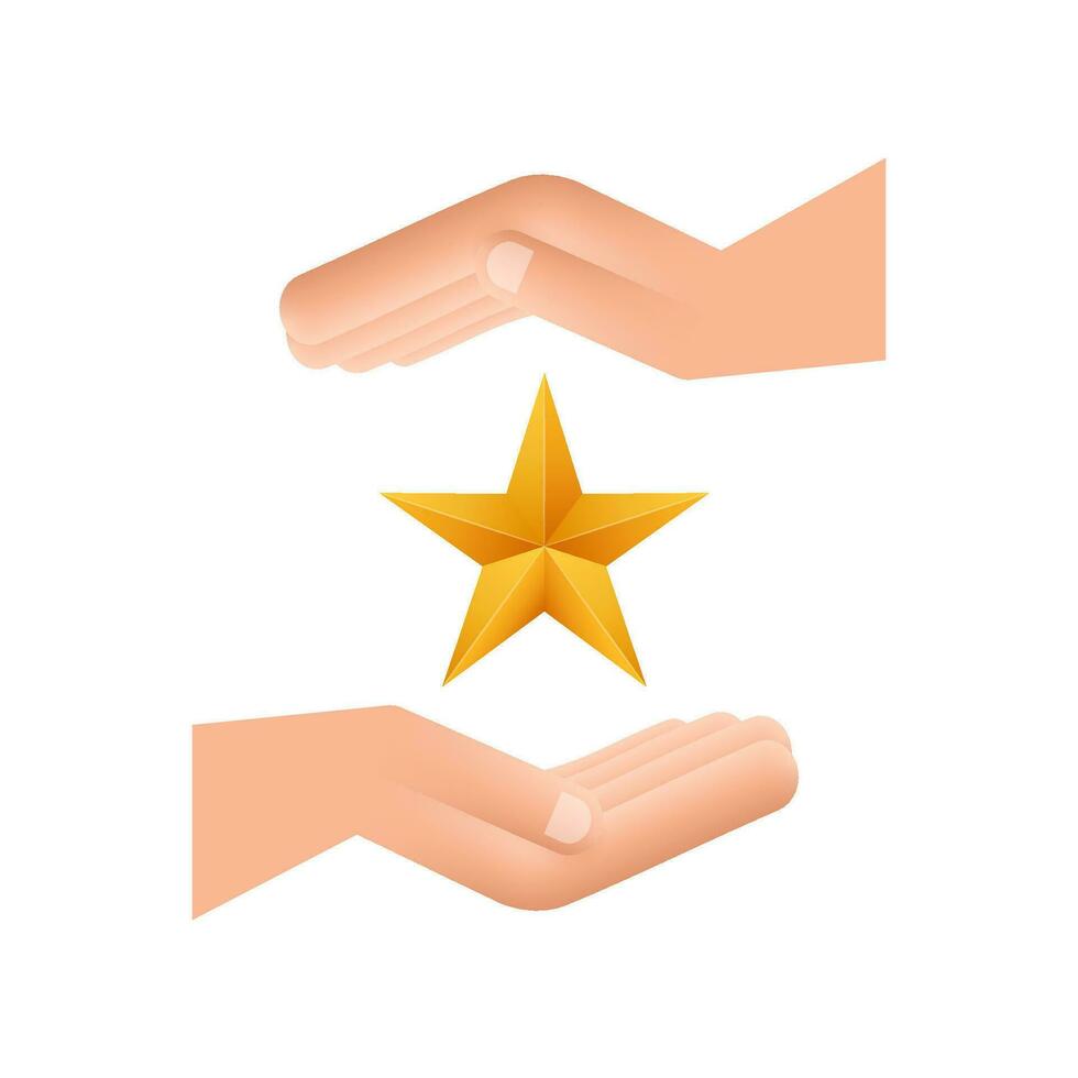 Realistic metallic golden star over hand pattern on white background. Motion graphics 4k vector