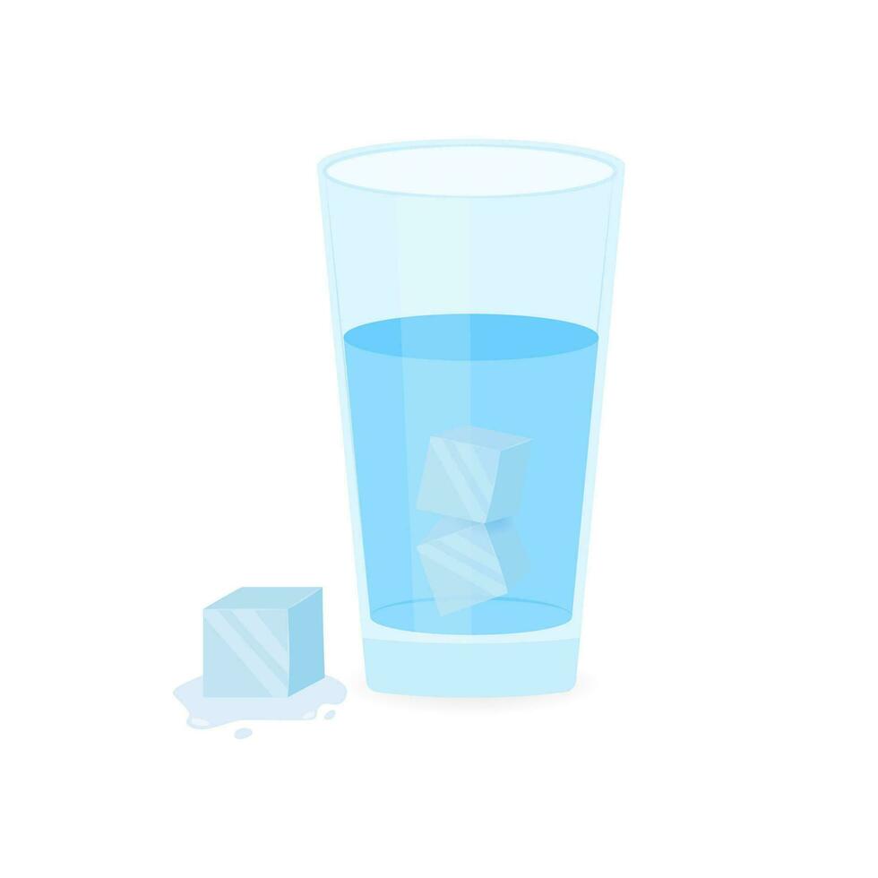 Glass of Ice Water on white background. Vector stock illustration.