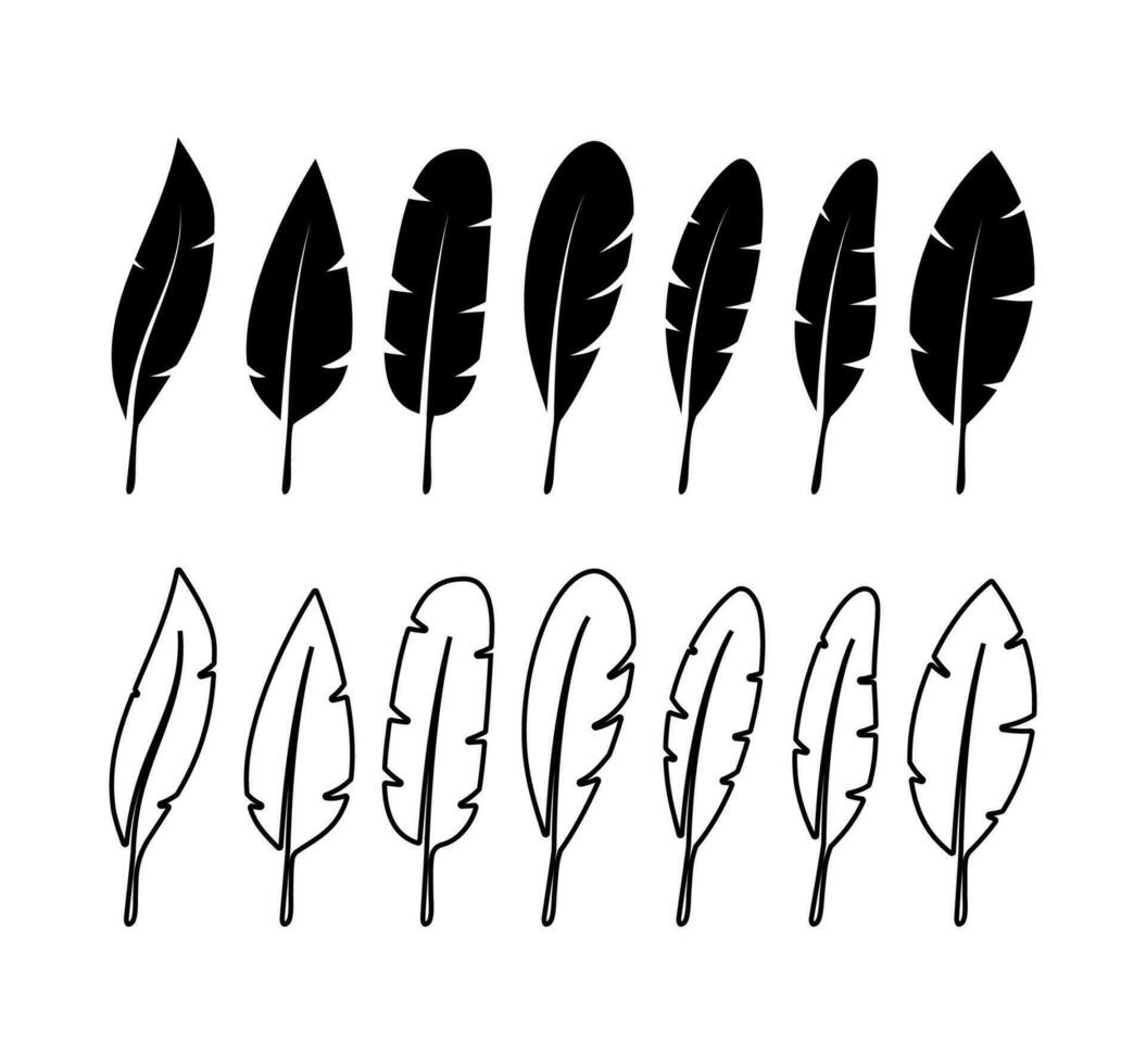 Bird Feather. Quill feather silhouette icon. Vector stock illustration