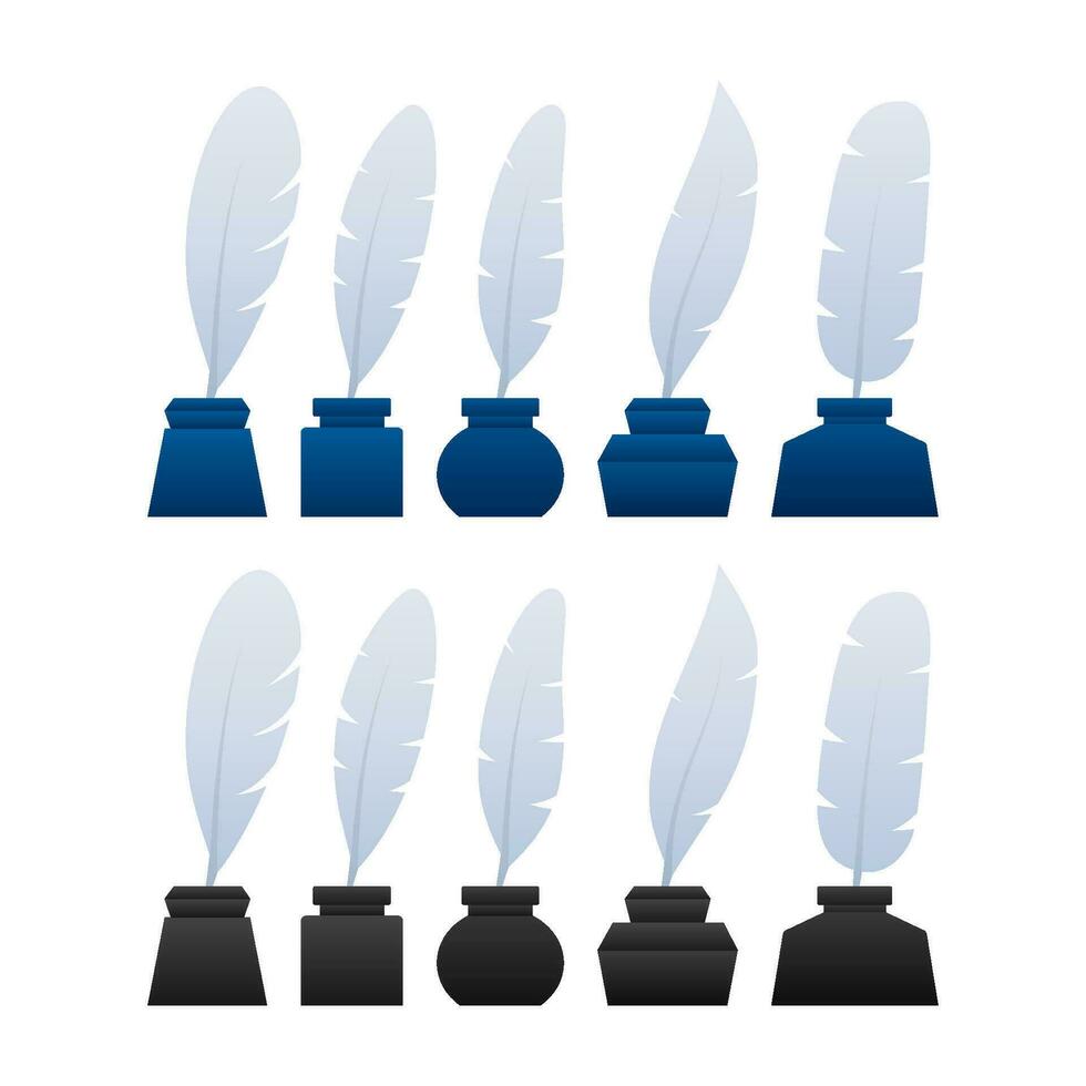 Quill and Ink Icon. Duck feather pen. Vector stock illustration.
