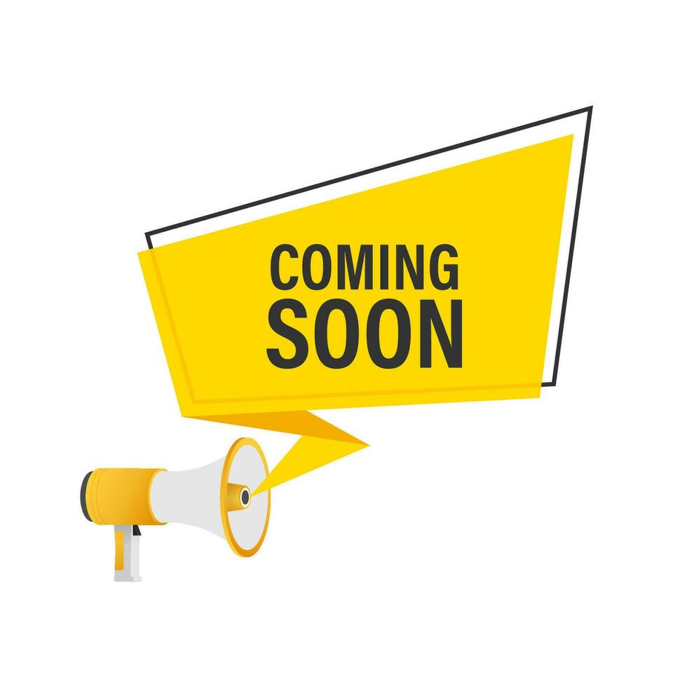 Megaphone label with coming soon. Neon style. Megaphone banner. Web design. Motion graphics . 4k vector