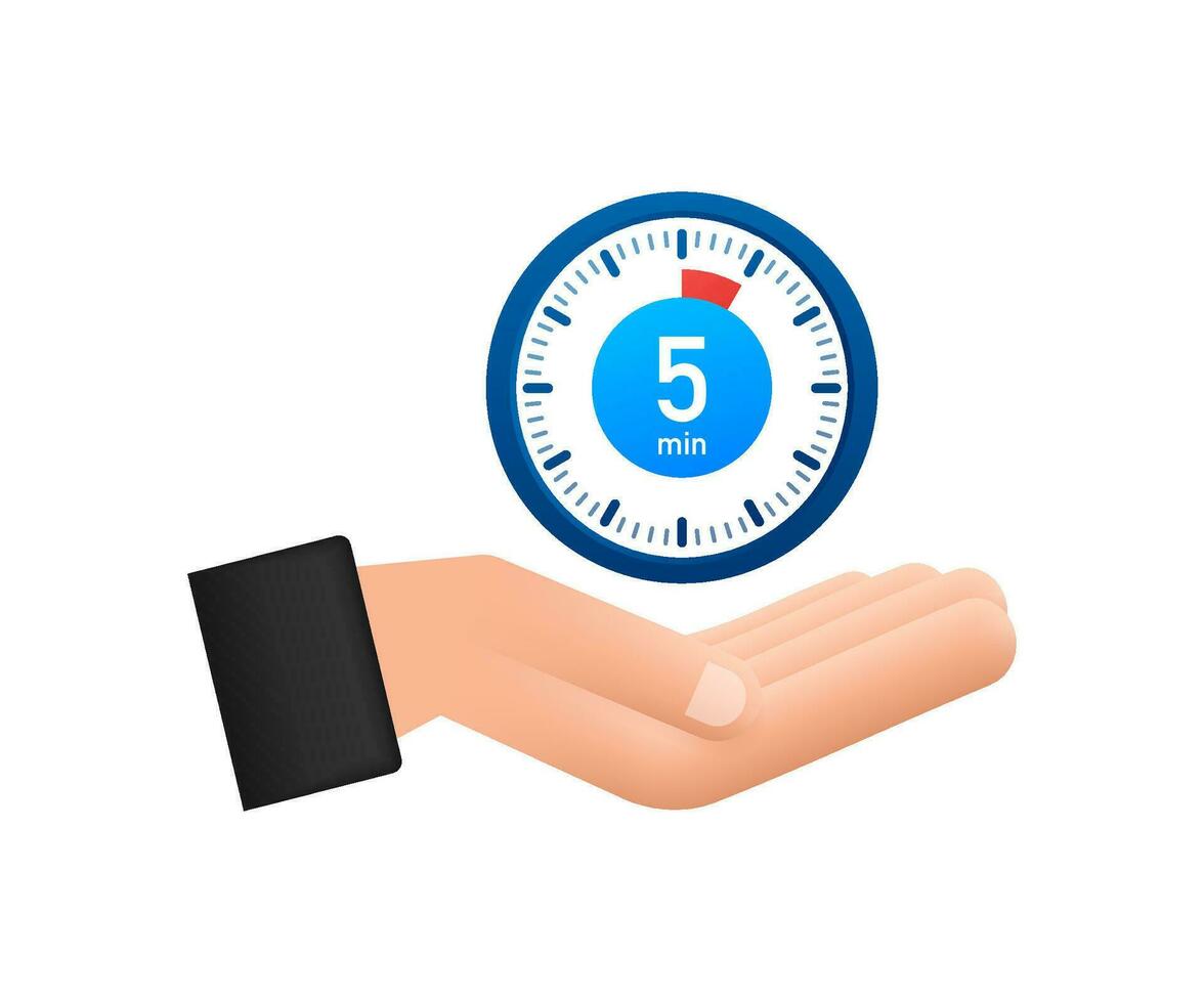 The 5 minutes, stopwatch with hands icon. Stopwatch icon in flat style, timer on white background. Motion graphics 4k vector