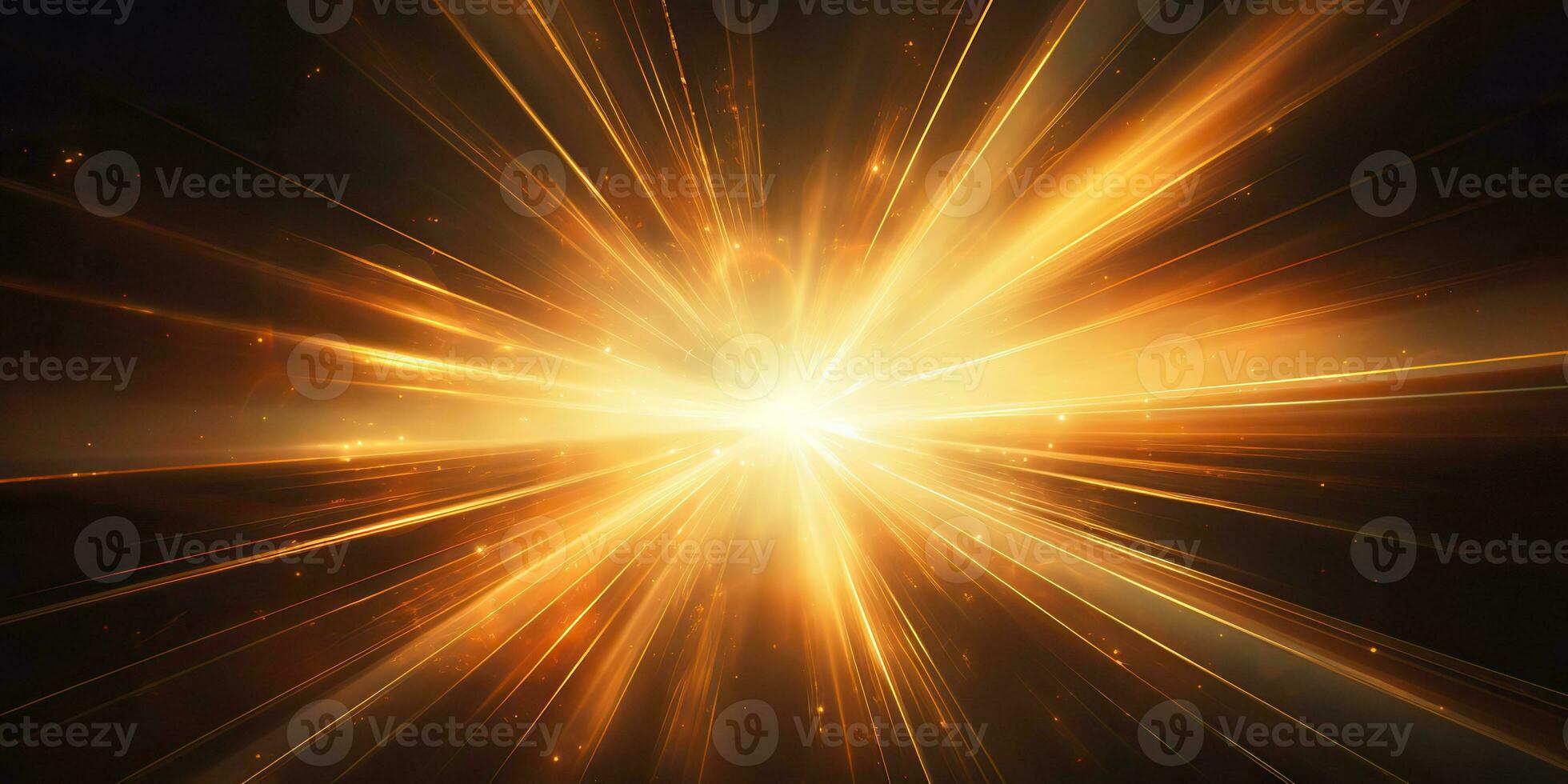 AI Generated. AI Generative. Sunshine light shine beam burst yellow color in dark black space galaxy background. Graphic Art photo