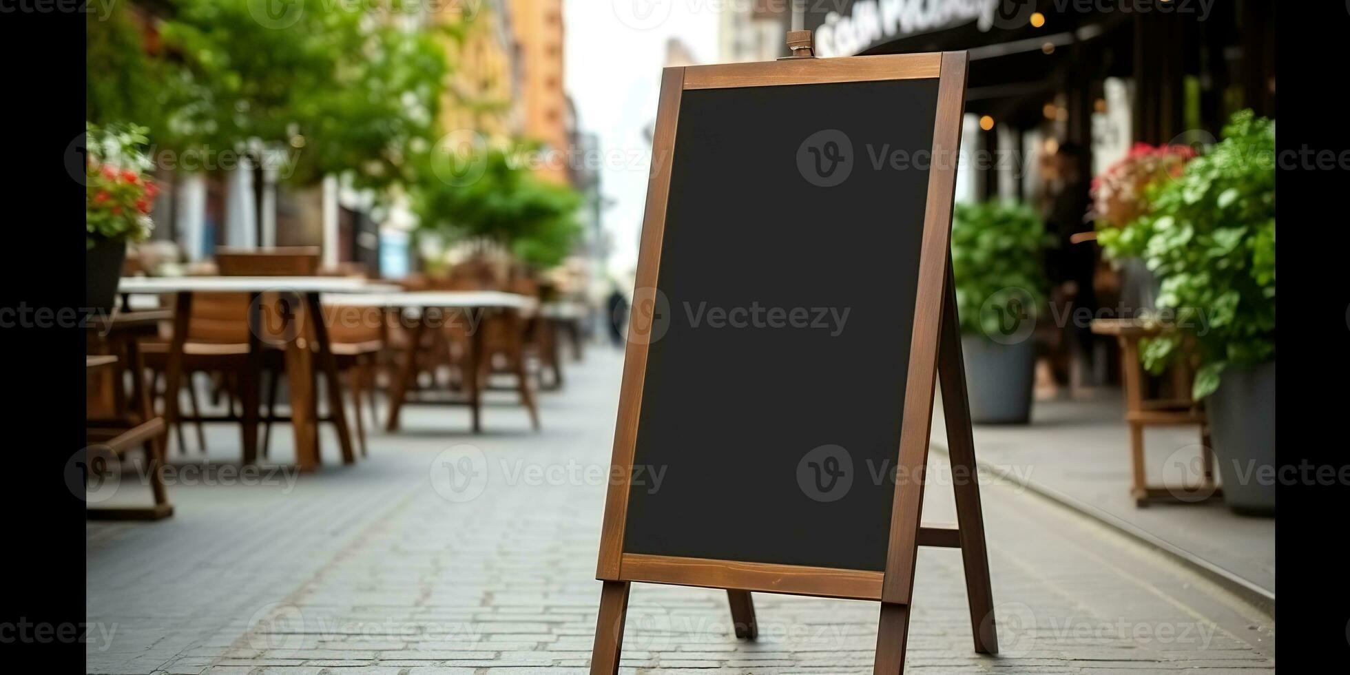 AI Generated. AI Generative. Shop restaurant cafe billboard mock up blank sign template banner for promotion. Graphic Art photo