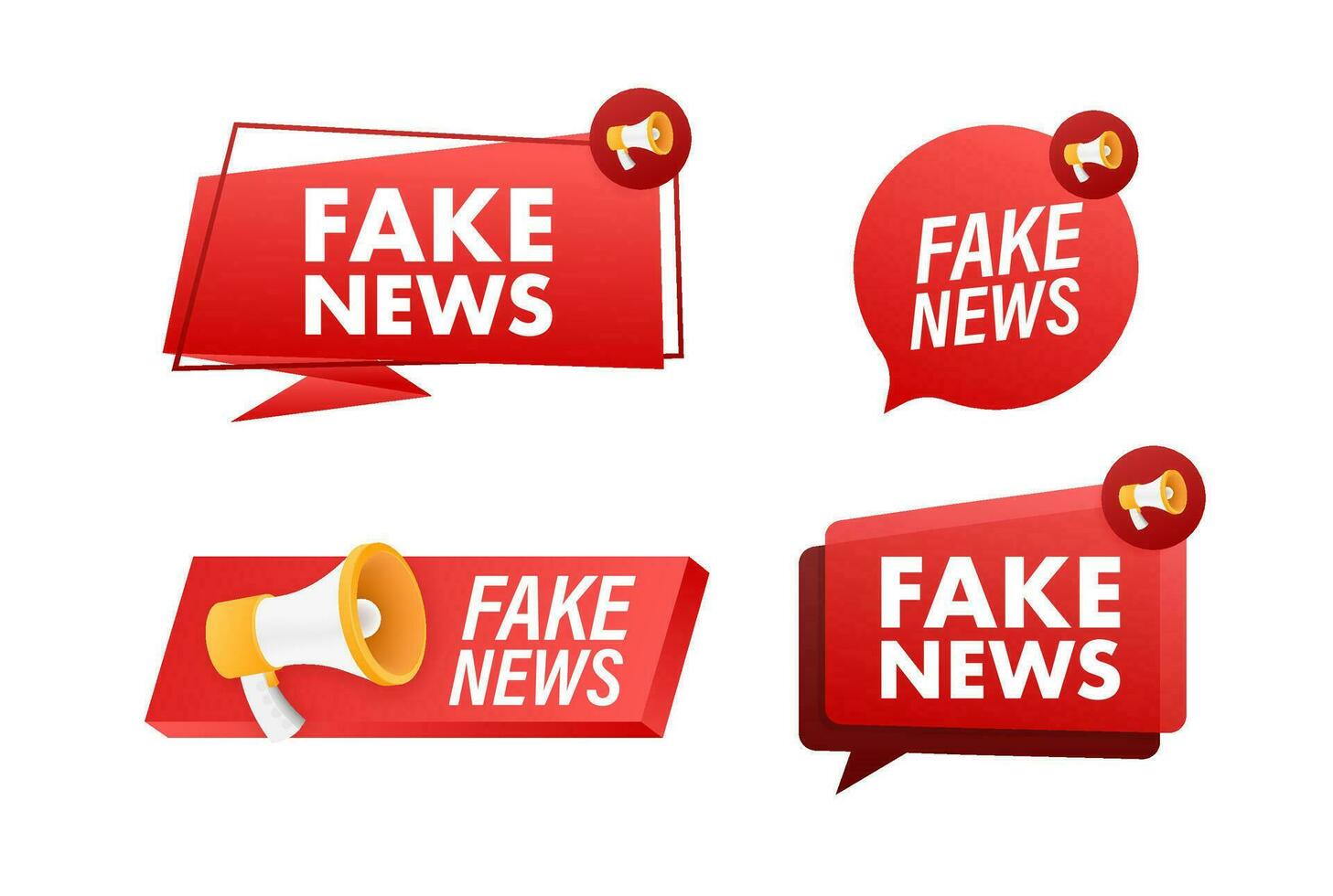 Megaphone label set with text Fake news. Megaphone in hand promotion banner. Marketing and advertising vector