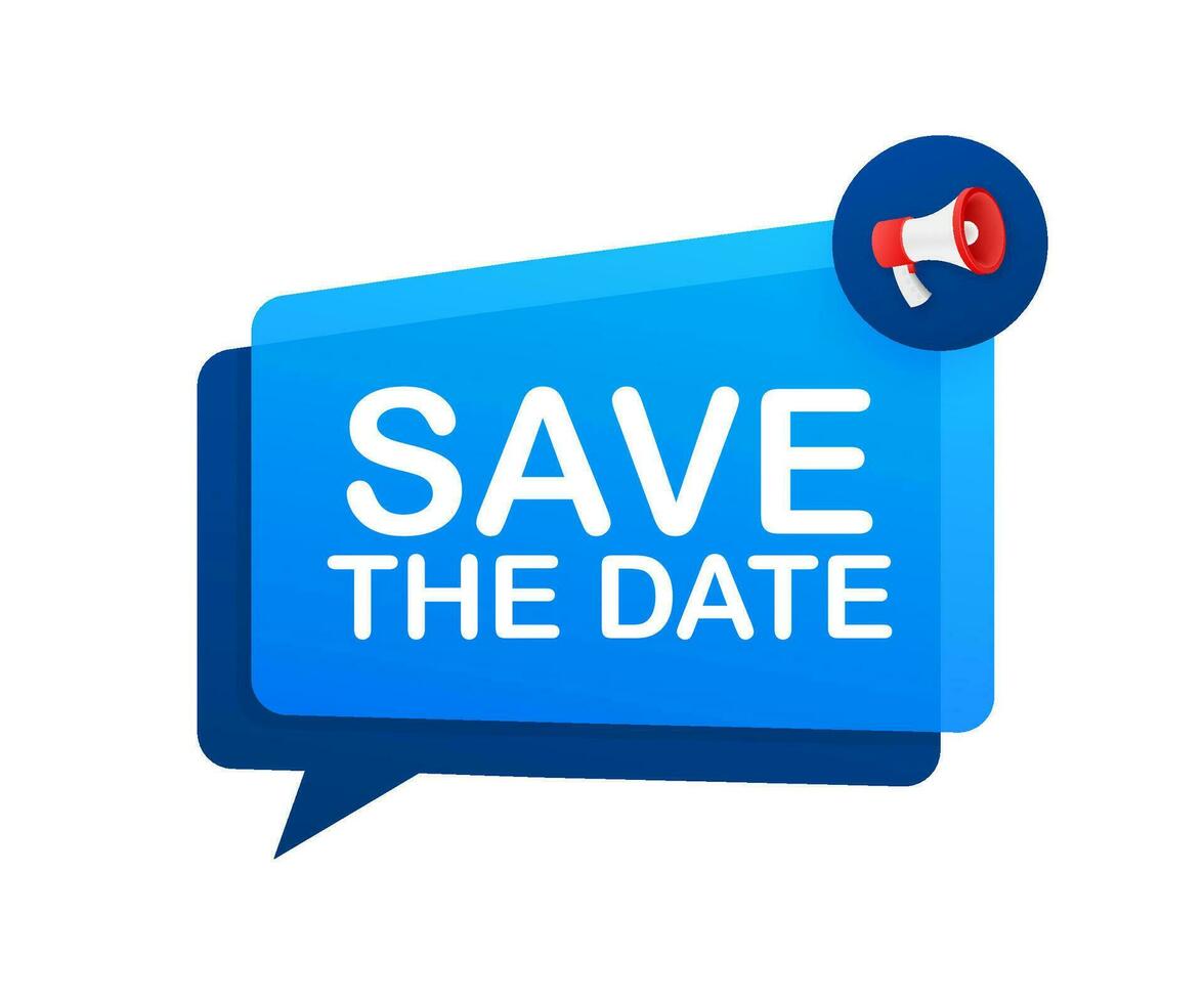 Save the date. Badge, mark on megaphone. Flat Motion graphics . 4k vector