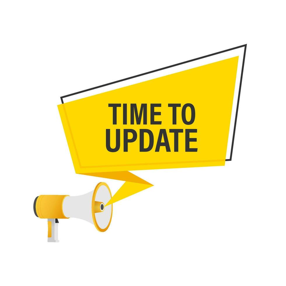 Hand Holding Megaphone with Time to update. Megaphone banner. Web design. 4k vector