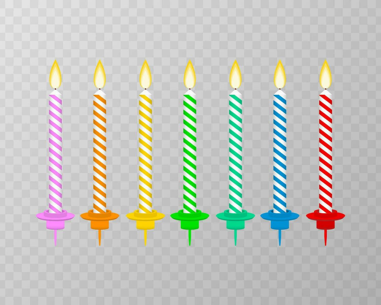 velas con ardiente llamas de cera parafina. cumpleaños pastel velas vector valores ilustración.