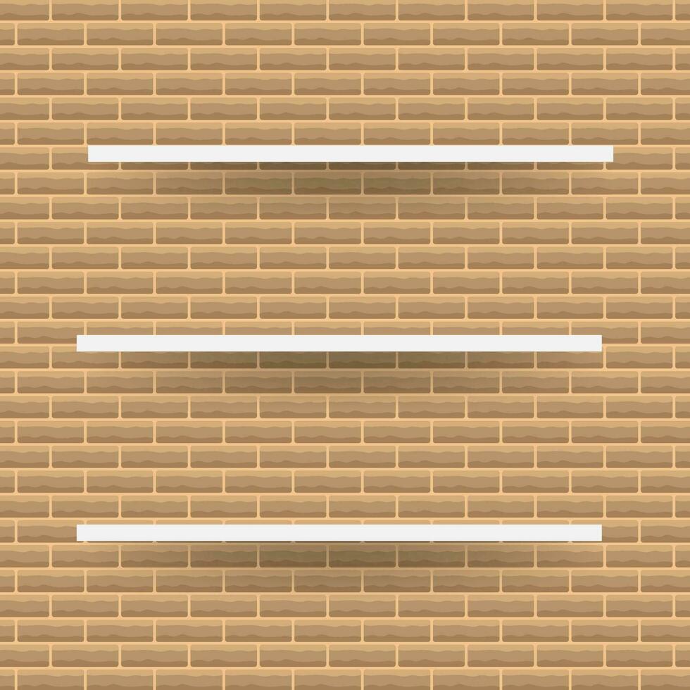 Empty white shop shelf, retail shelves from plywood frame. Vector stock illustration.