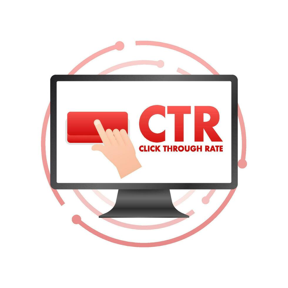 CTR - Click through rate sign, label. Hand Click. Vector stock illustration