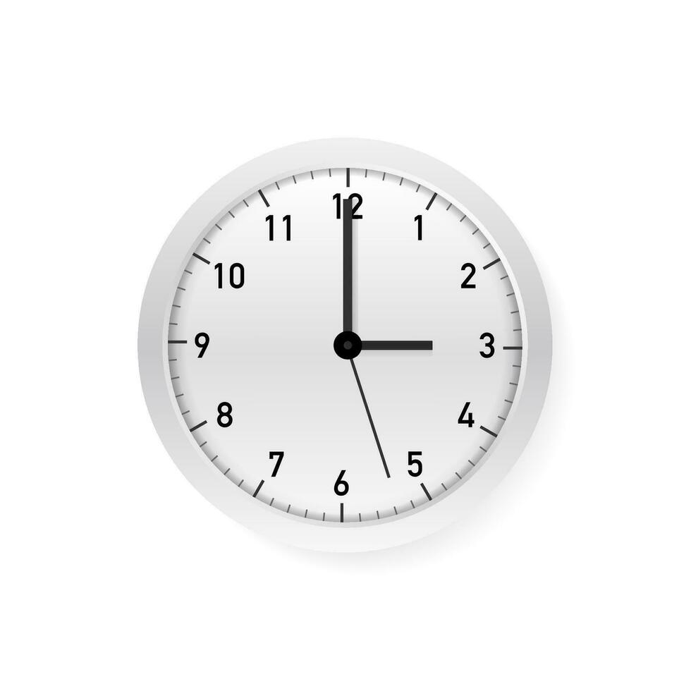 Vector simple classic White and white round wall clock. Vector illustration.