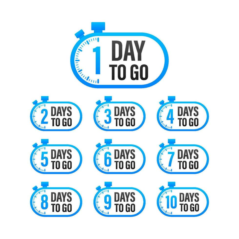 Days countdown. Days to go 1 2 3 4 5 6 7 8 9 10. The days left badges set. Product limited promo vector