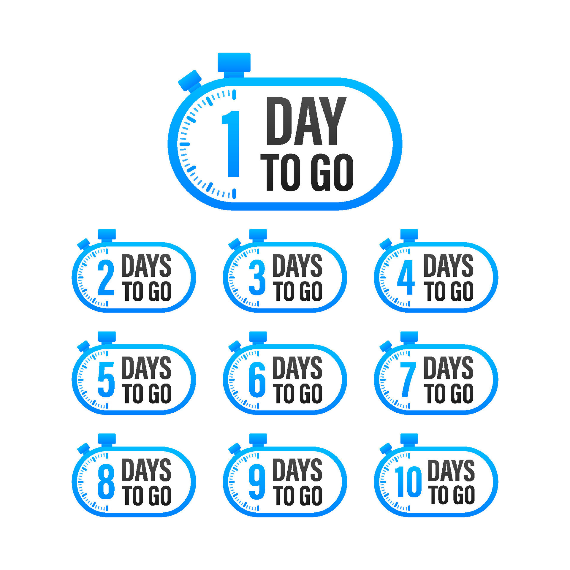 Days countdown. Days to go 1 2 3 4 5 6 7 8 9 10. The days left