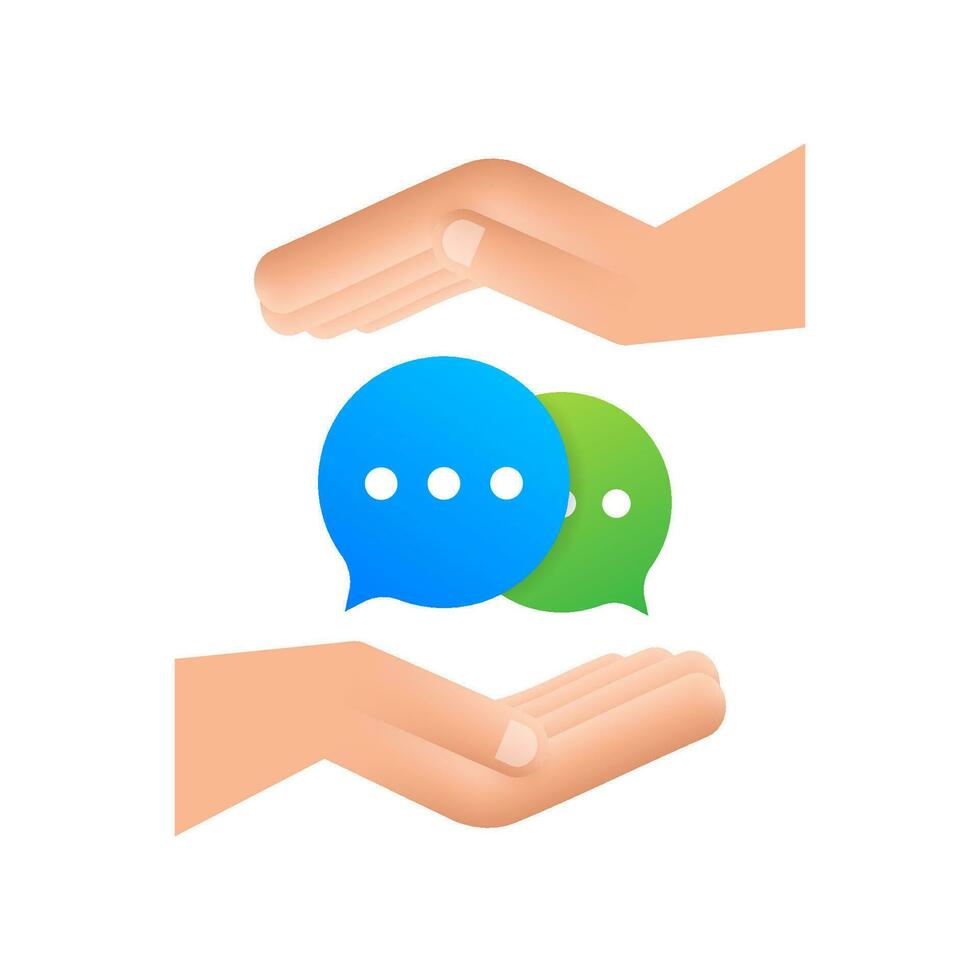 Chat Message Bubbles icon hanging over hands on white background. Motion graphics 4k vector