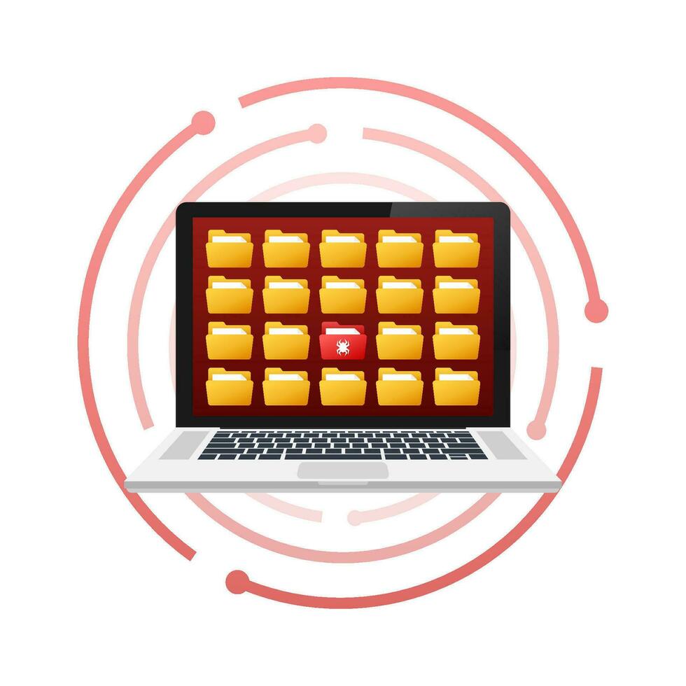 Computer virus infect files. Malware, hacker attack. Vector stock illustration.