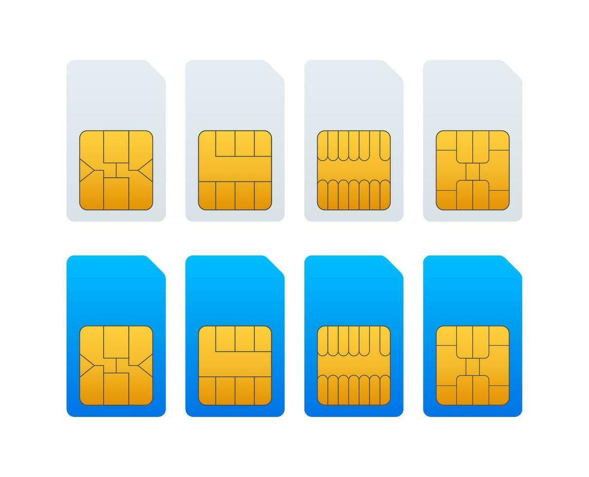 Mobile Cellular Phone Sim Card Chip Set. Microchip for wireless connection. Vector stock illustration.