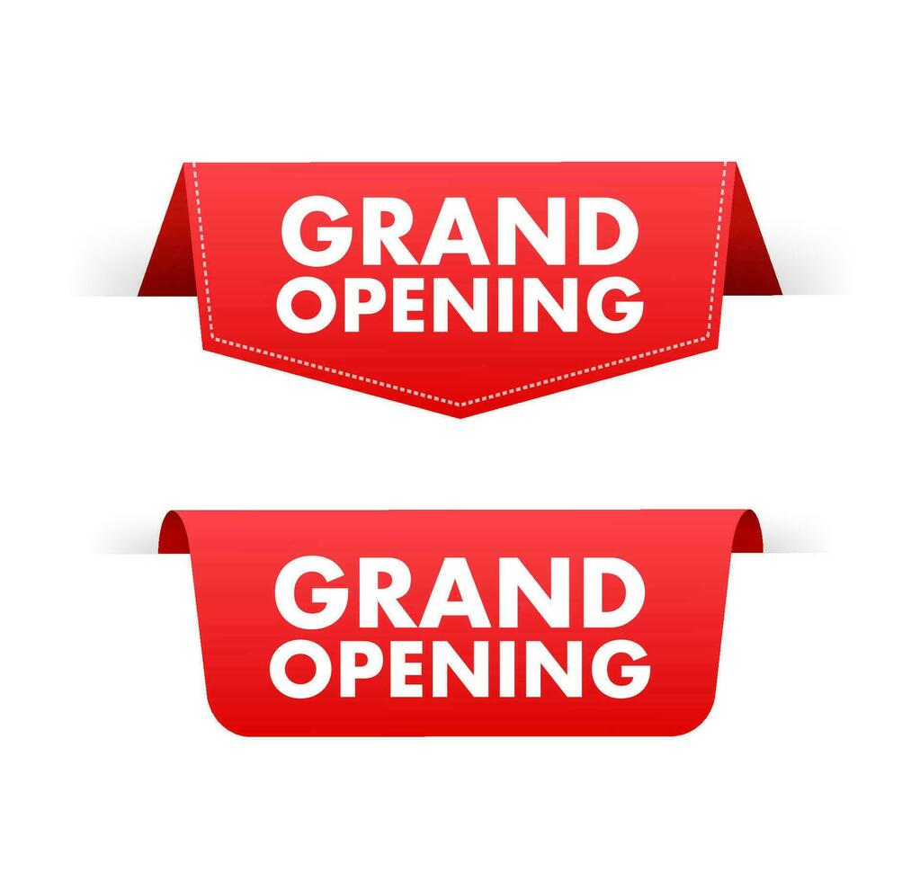 Grand Opening red ribbon. Opening sale. Vector stock illustration.