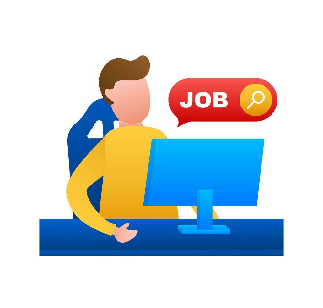 Search for job symbol with magnifying glass in modern flat design. Vector stock illustration.
