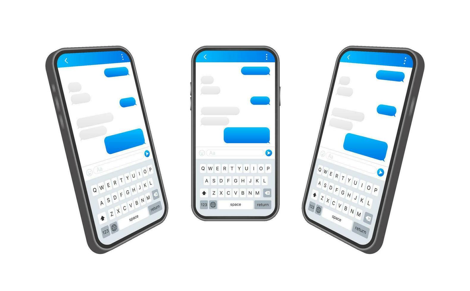 Chat Interface Application with Dialogue window. Clean Mobile UI Design Concept. Sms Messenger. Vector stock illustration.